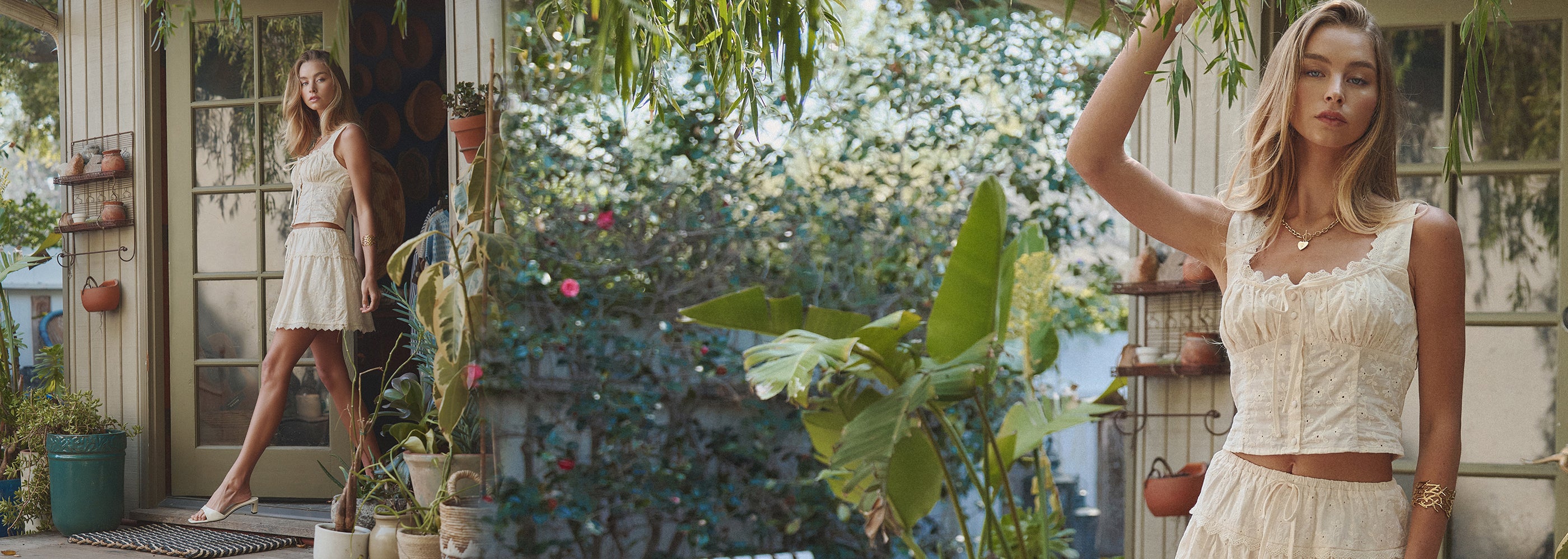Urban Daizy Eyelet Lace Crop Top and Mini Skirt Set in Cream - Boho Two Piece Matching Set - Spring Summer Collection