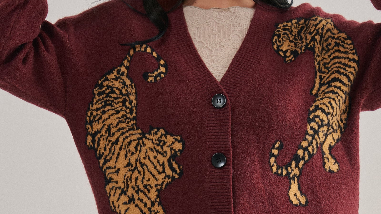 Tiger Jacquard Knit Sweater Cardigan — the most-ordered style at our Dallas Market booth