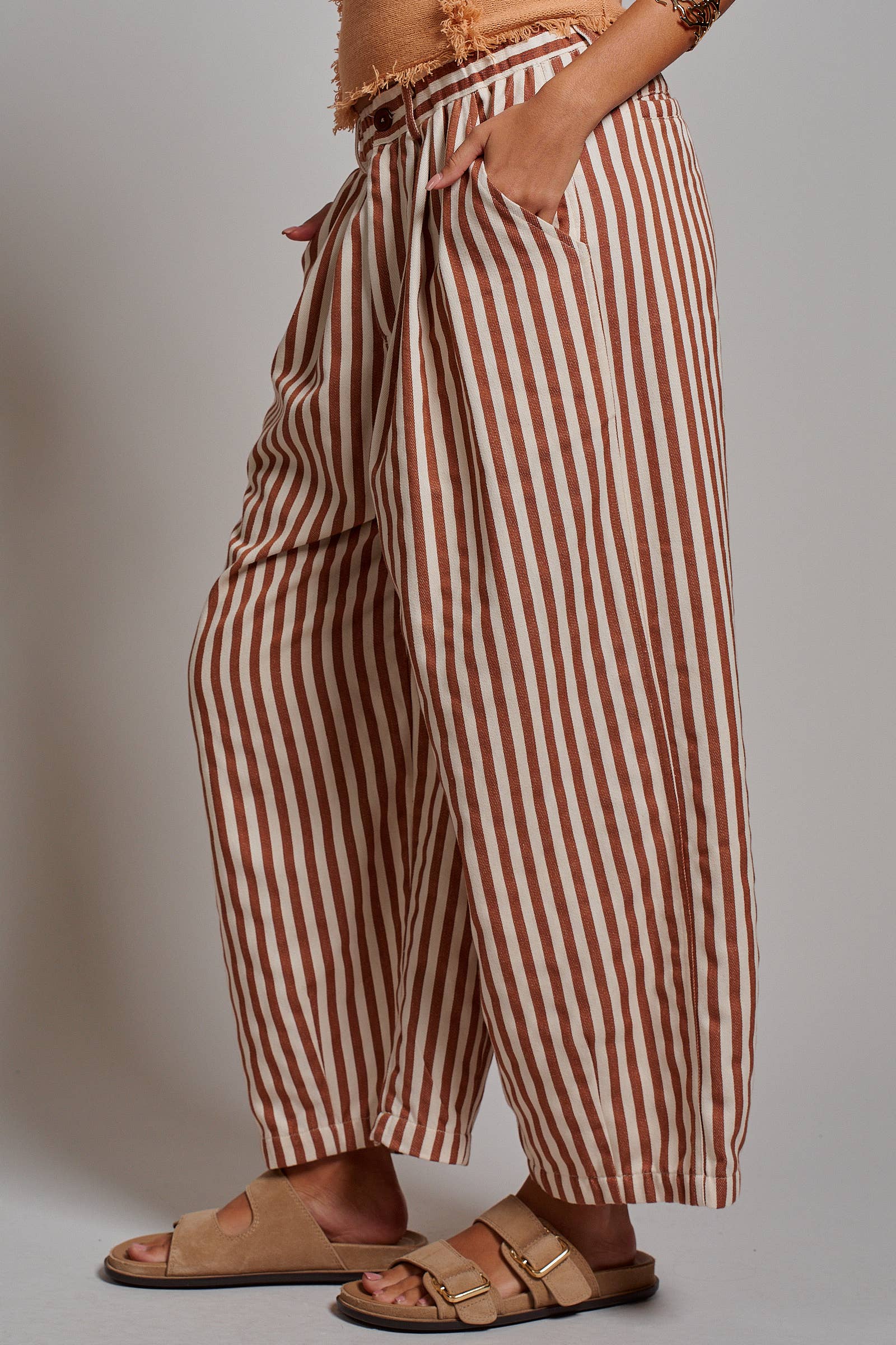 Striped Pleated Wide Leg Culotte Pants