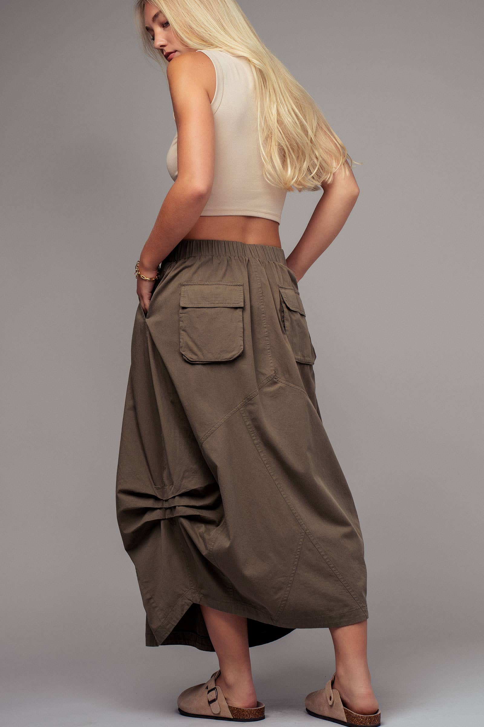 Balloon Hem Drawstring Maxi Skirt