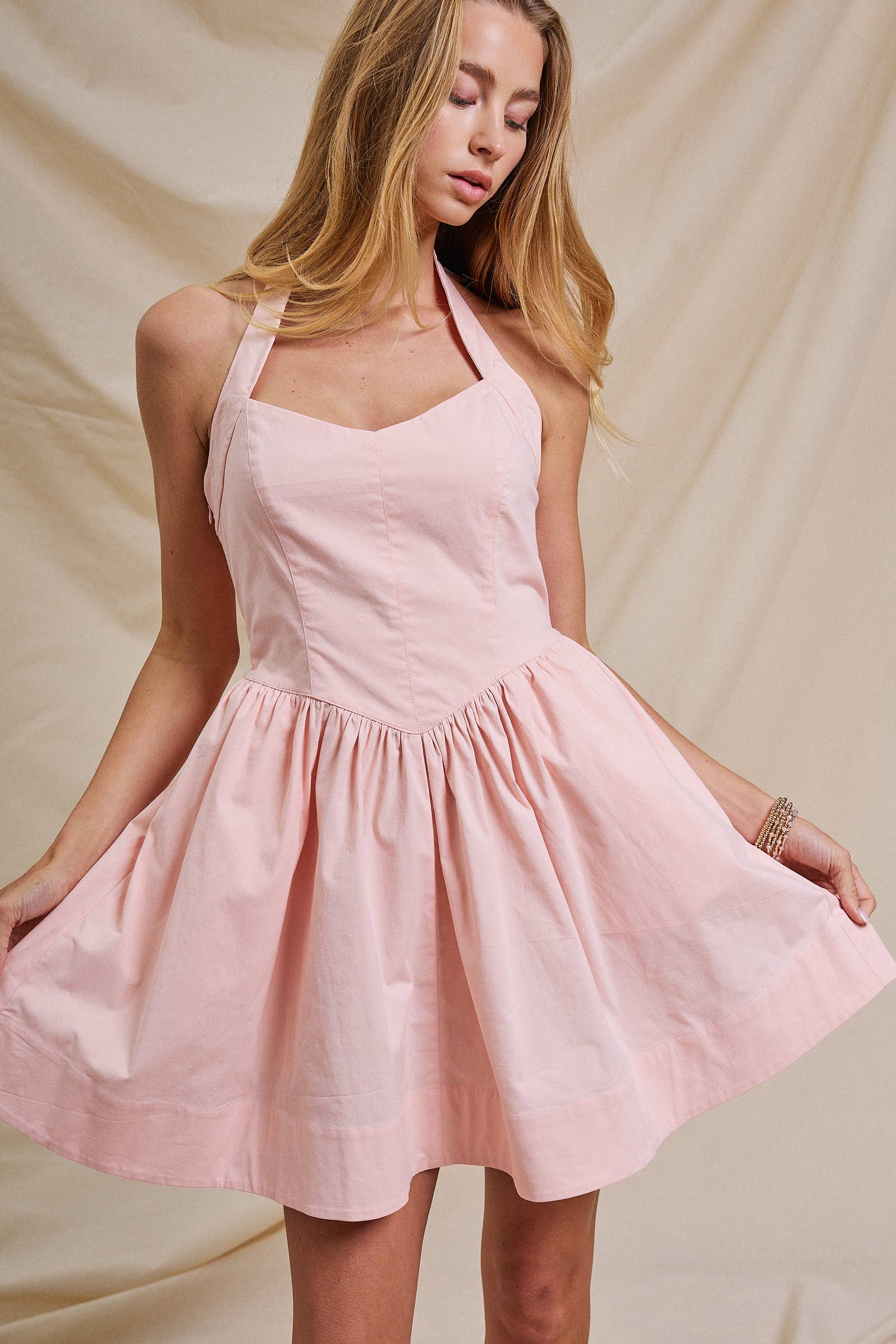 White Poplin Halter Corset Mini Dress