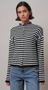 Striped Polo Collar Button Sweater with Rolled Edges in IVORY BLACK - Women's Cardigans & Shrugs | Urban Daizy