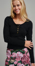 Ribbed Henley Top with Crochet Trim Neckline in BLACK - Women's T-Shirts & Polos | Urban Daizy