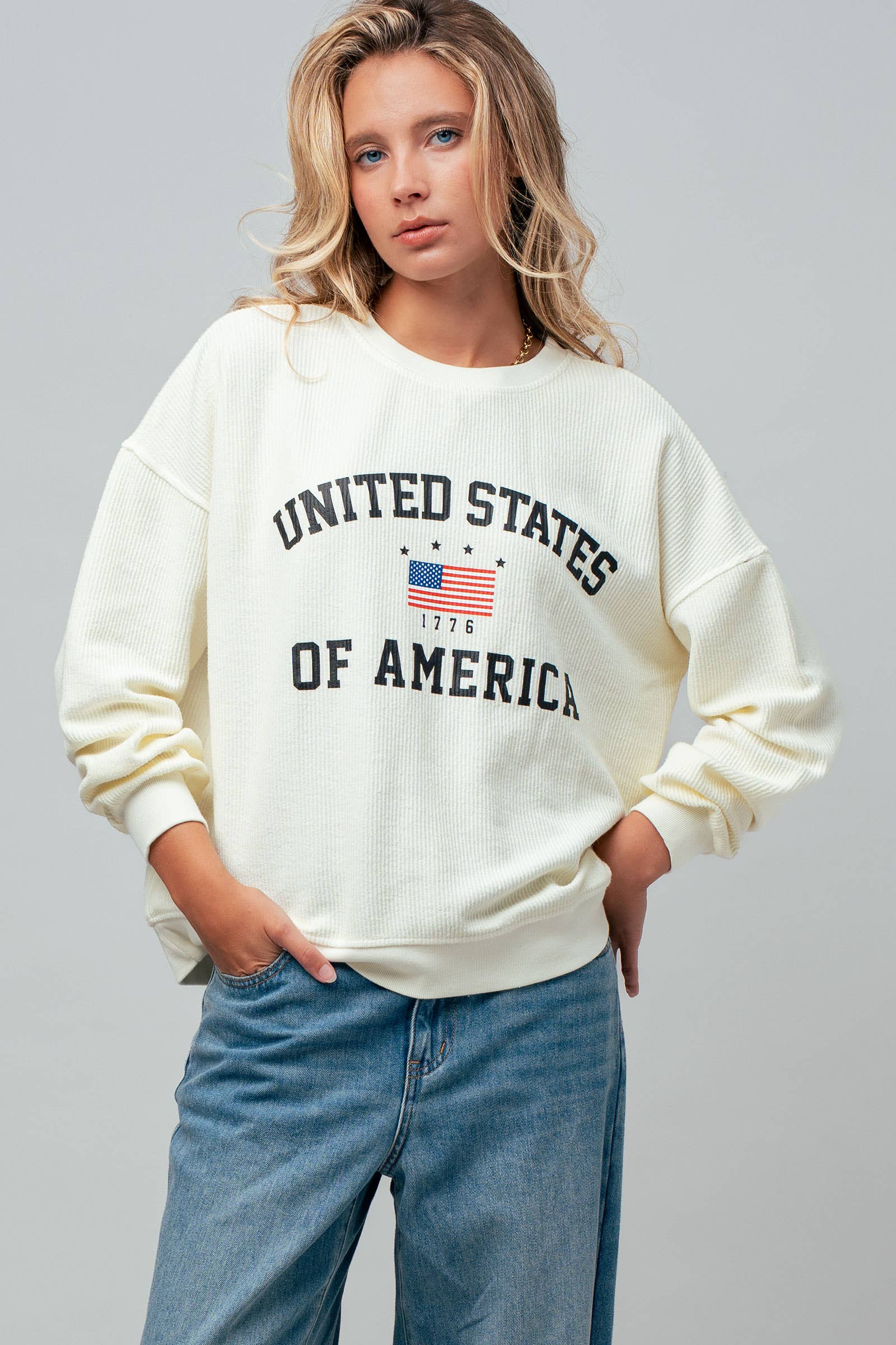 United States Graphic Corded Knit Sweatshirt