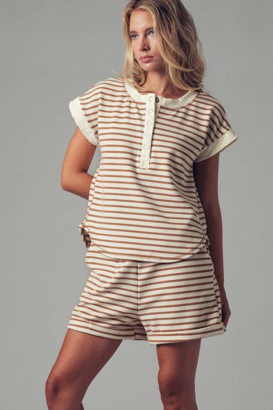 Striped Henley Button-Up Western Top