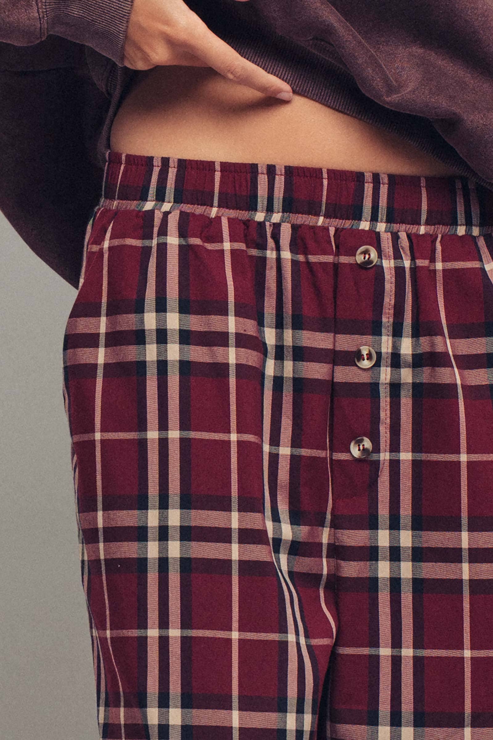 Plaid Barrel-Leg Drop Waist Pants