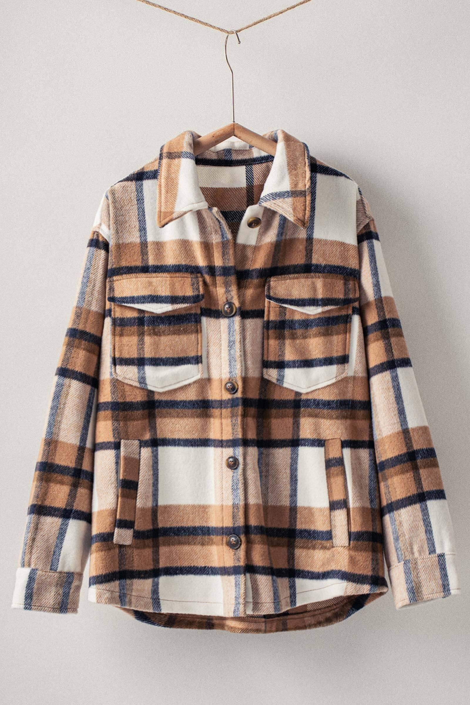 Urban Daizy Plaid Button-Down Jacket Black Shirt Jacket Shacket - Women's (UDZ-OT-00051) – alternate view 15