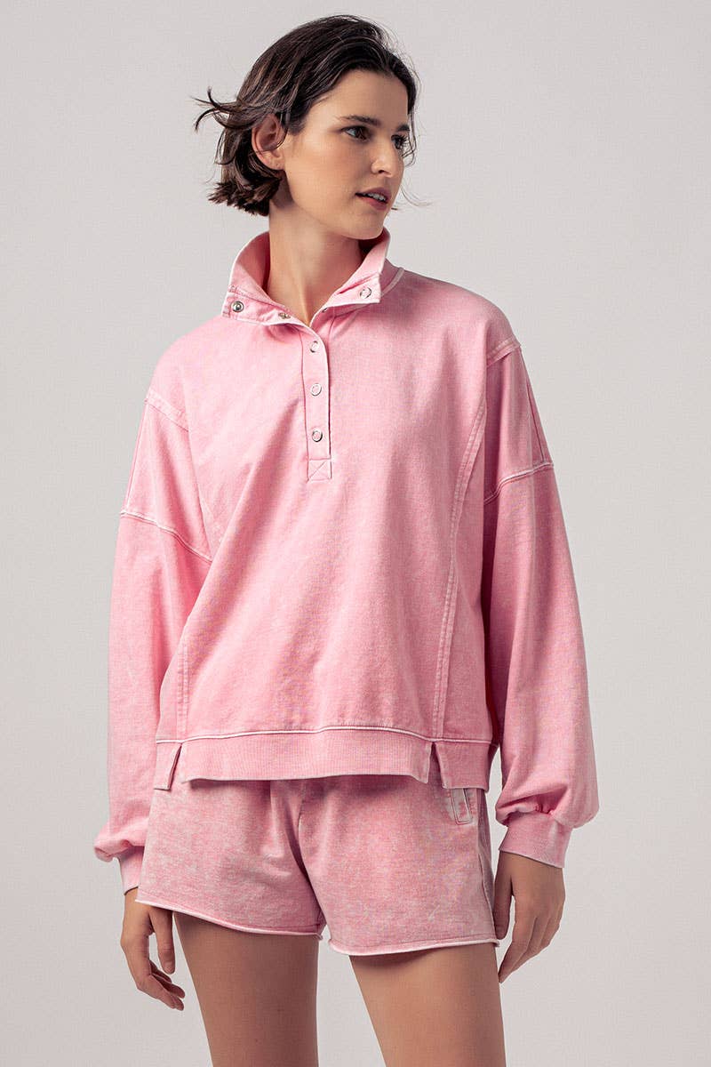 Vintage Wash Snap-Front Sweatshirt