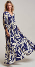 Urban Daizy Navy Abstract Leaf Print Caftan Maxi Dress Navy Dress - Women's (TNDR1631-Navy) – alternate view 2