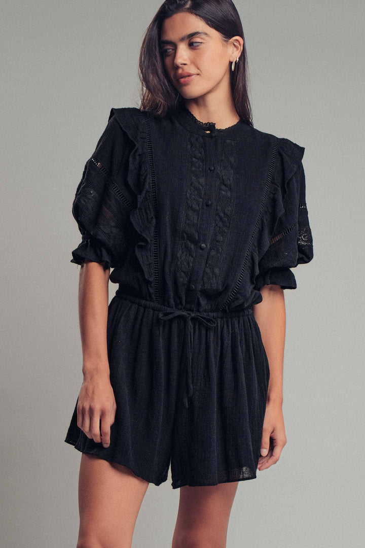 Urban Daizy Lace & Ruffle Cotton Romper Black Romper - Women's (UDZ-JR-00072)