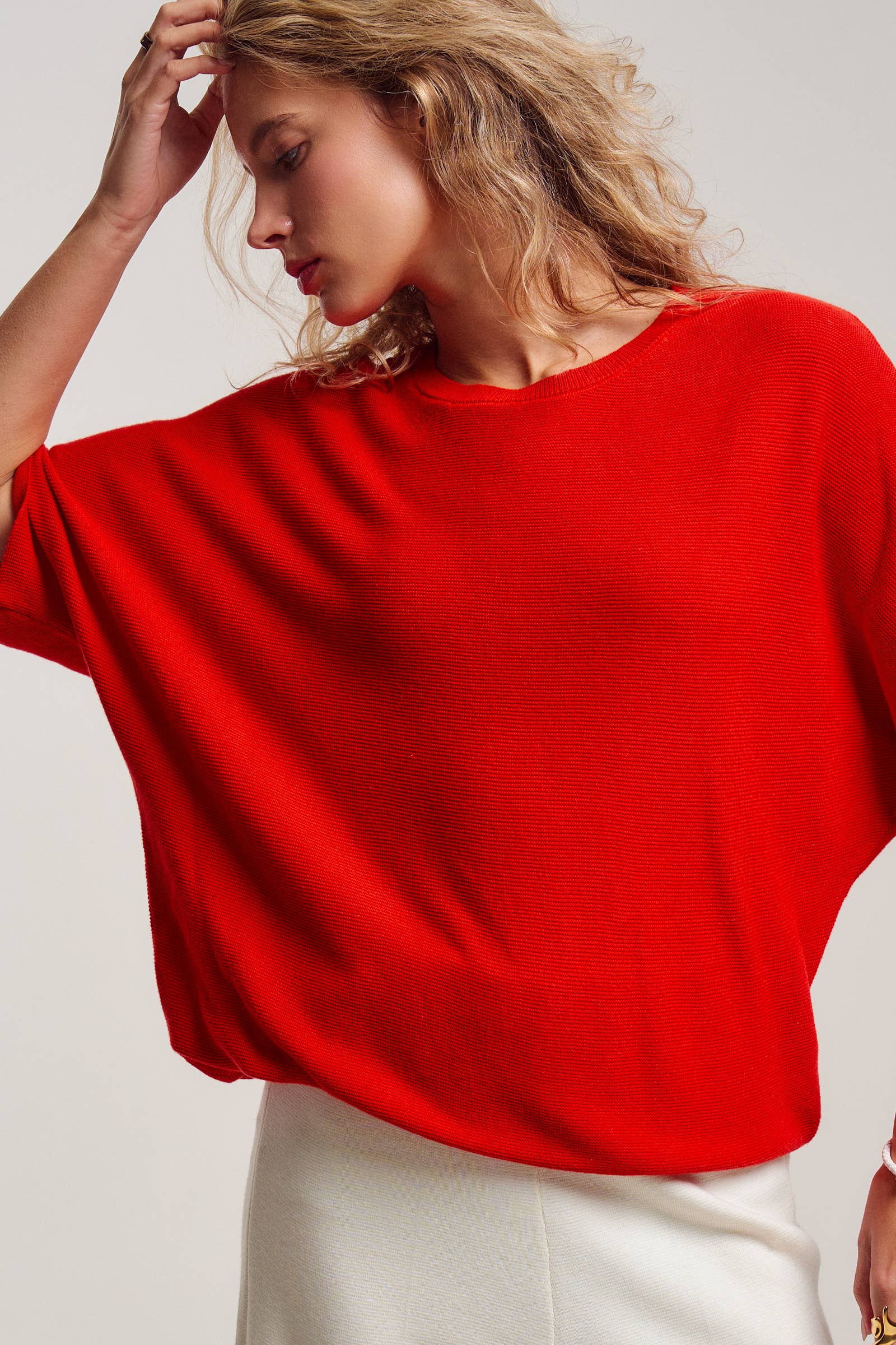Relaxed Dolman Sleeve Knit Sweater Top