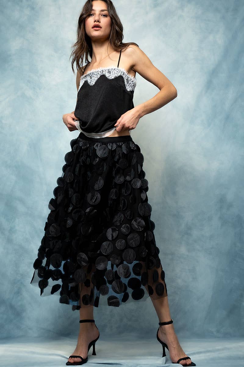 Urban Daizy Polka Dot Tulle Midi Skirt with Elastic Waist Black Skirt - Women's (UDZ-SK-00104) – alternate view 5