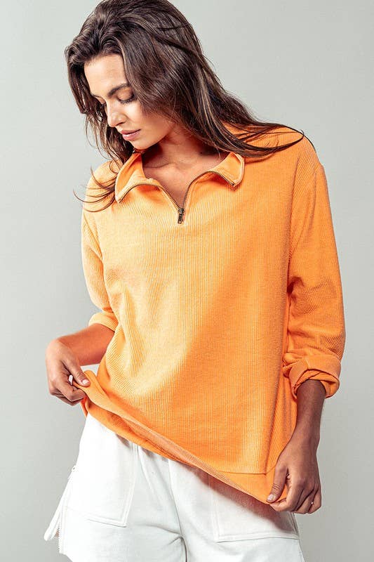 Urban Daizy Vintage Washed Quarter Zip Ribbed Sweatshirt Charcoal Sweatshirt - Women's (UDZ-KN-00255) – alternate view 16