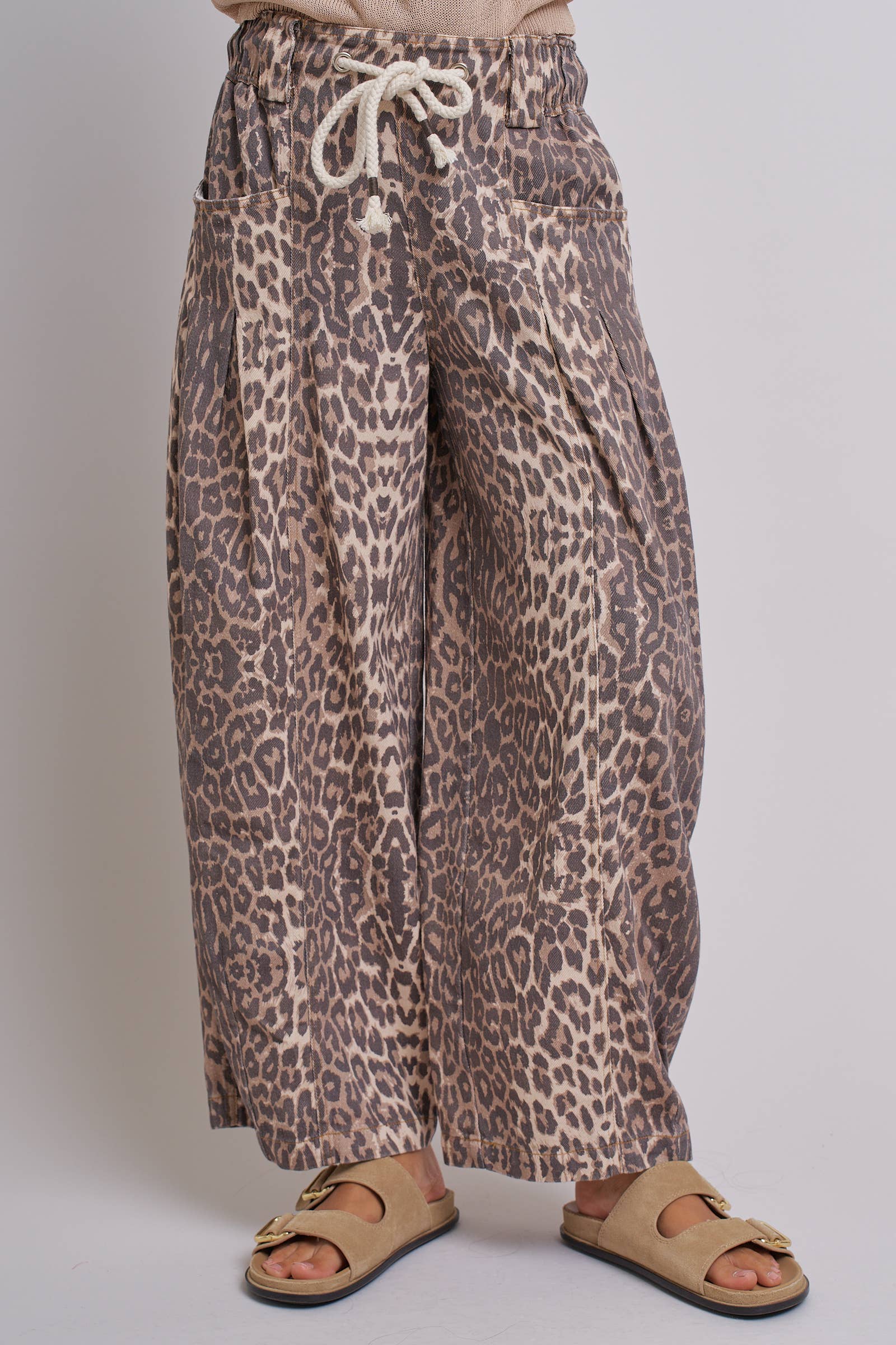 Rope Drawstring Balloon Pants Pleated Front