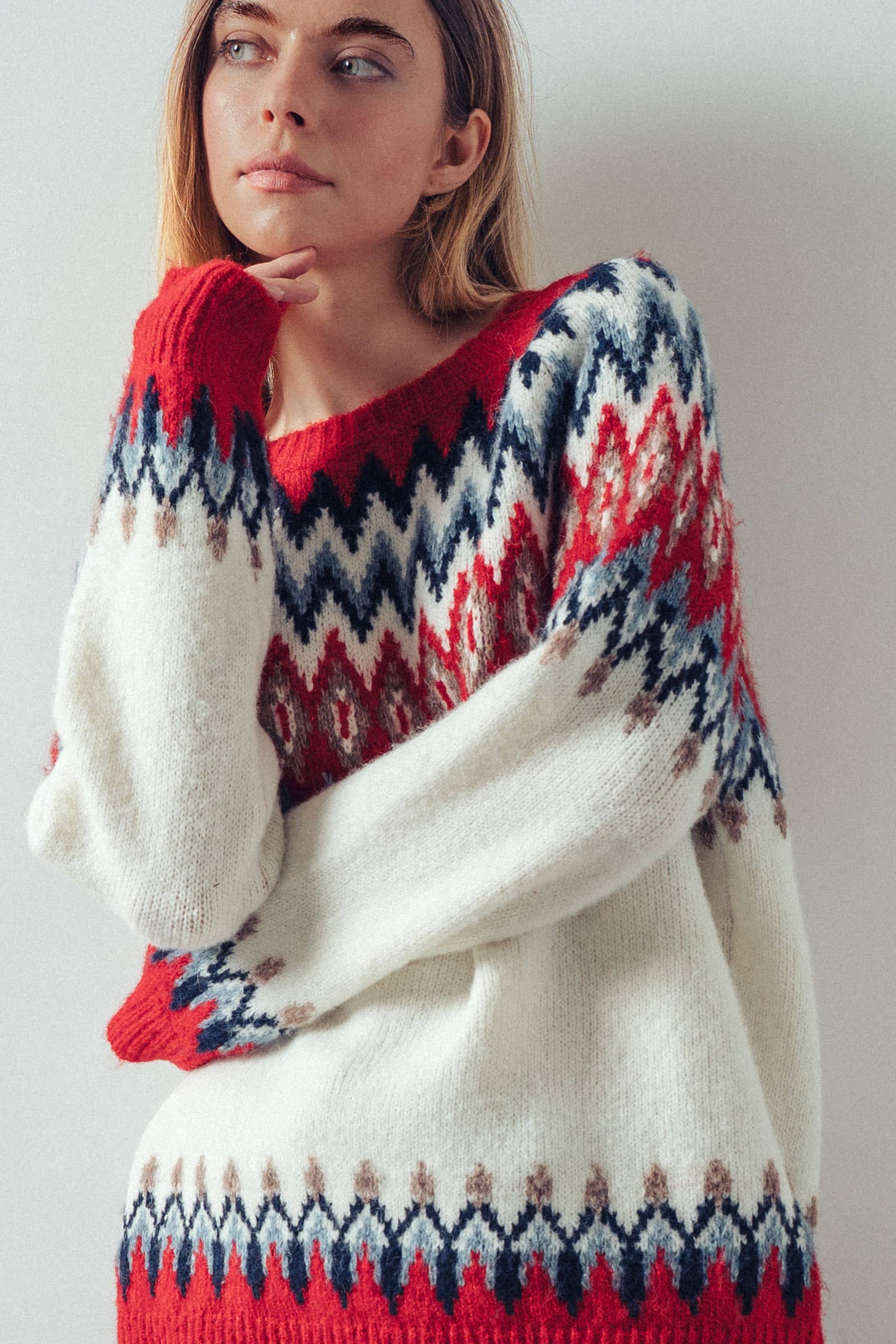 Urban Daizy Fair Isle Wool Blend Sweater Top Green-Multi Knit Sweater - Women's (UDZ-KN-00652) – alternate view 4