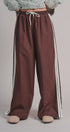 Side Stripe Drawstring Wide-Leg Pants in BROWN - Women's Casual Pants | Urban Daizy