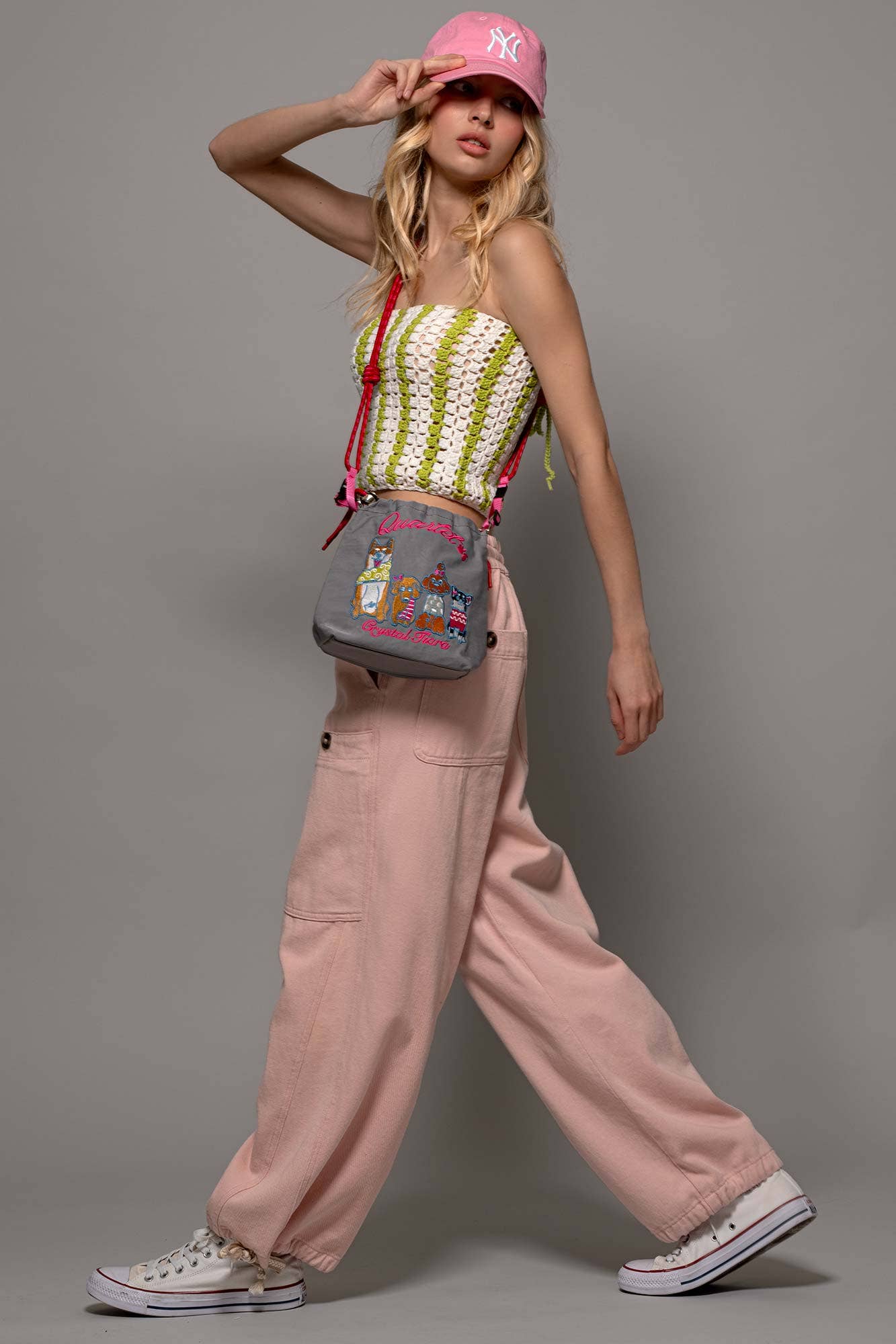 Urban Daizy Embroidered Band Character Drawstring Crossbody Black Crossbody Bag - Women's (UDZ-DR-00388) – alternate view 8