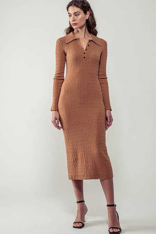 Urban Daizy Ribbed Collared Button Front Midi Sweater Dress H-Grey Dress - Women's (UDZ-DR-00328) – alternate view 7