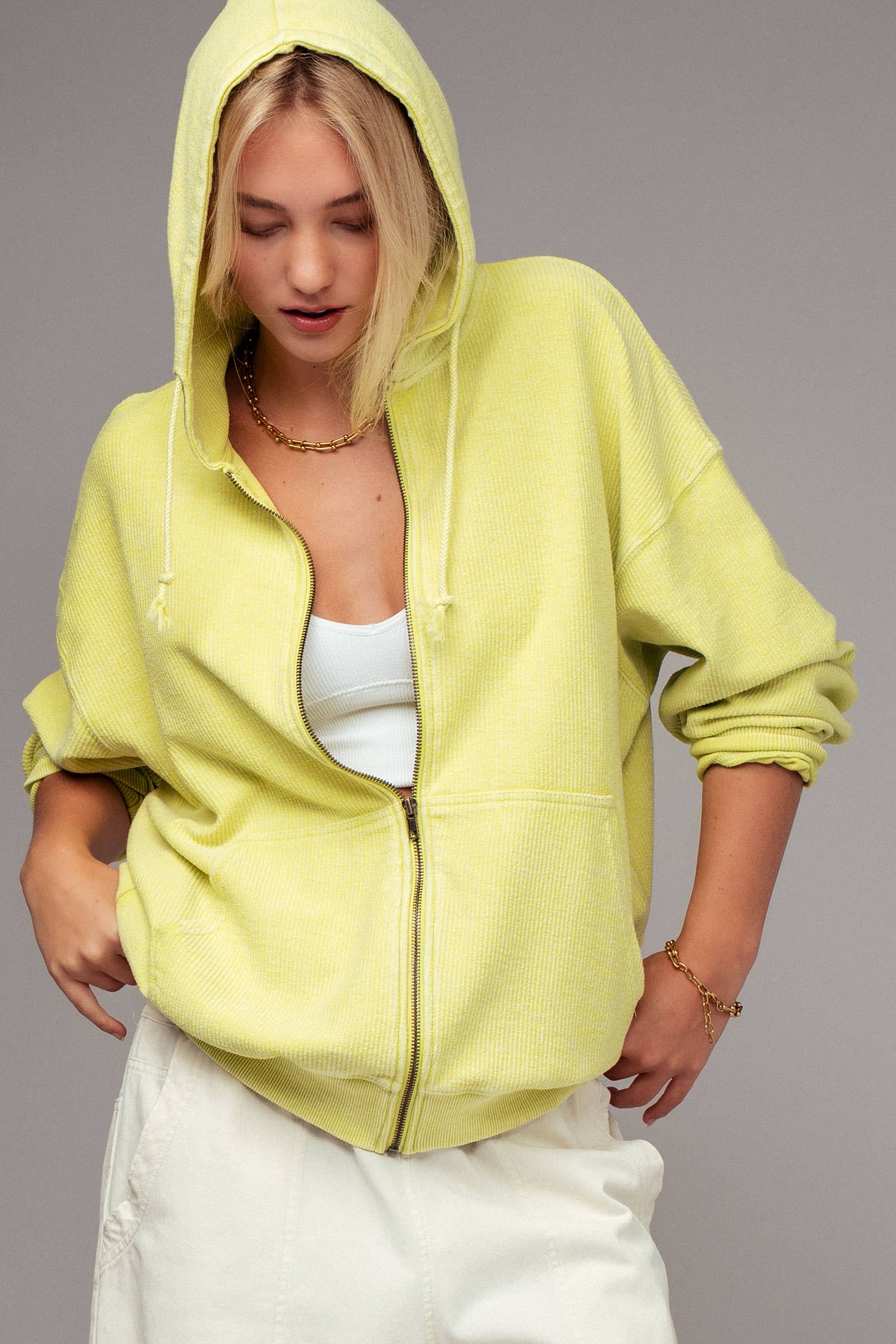 Urban Daizy Oversized Ribbed Dolman Sleeve Hoodie Cream Hoodie - Women's (UDZ-KN-00313) – alternate view 6