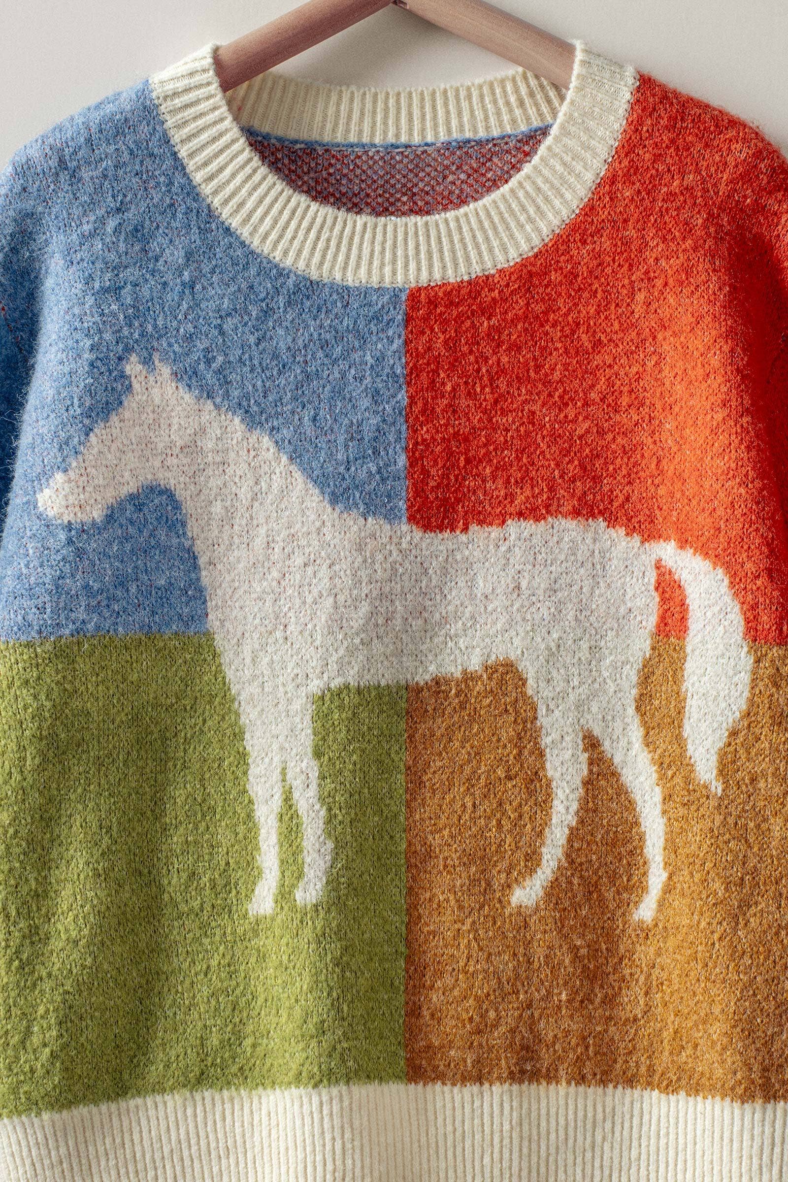 Urban Daizy Colorblock Horse Intarsia Graphic Sweater Orange Knit Sweater - Women's (UDZ-TP-00816) ��� alternate 