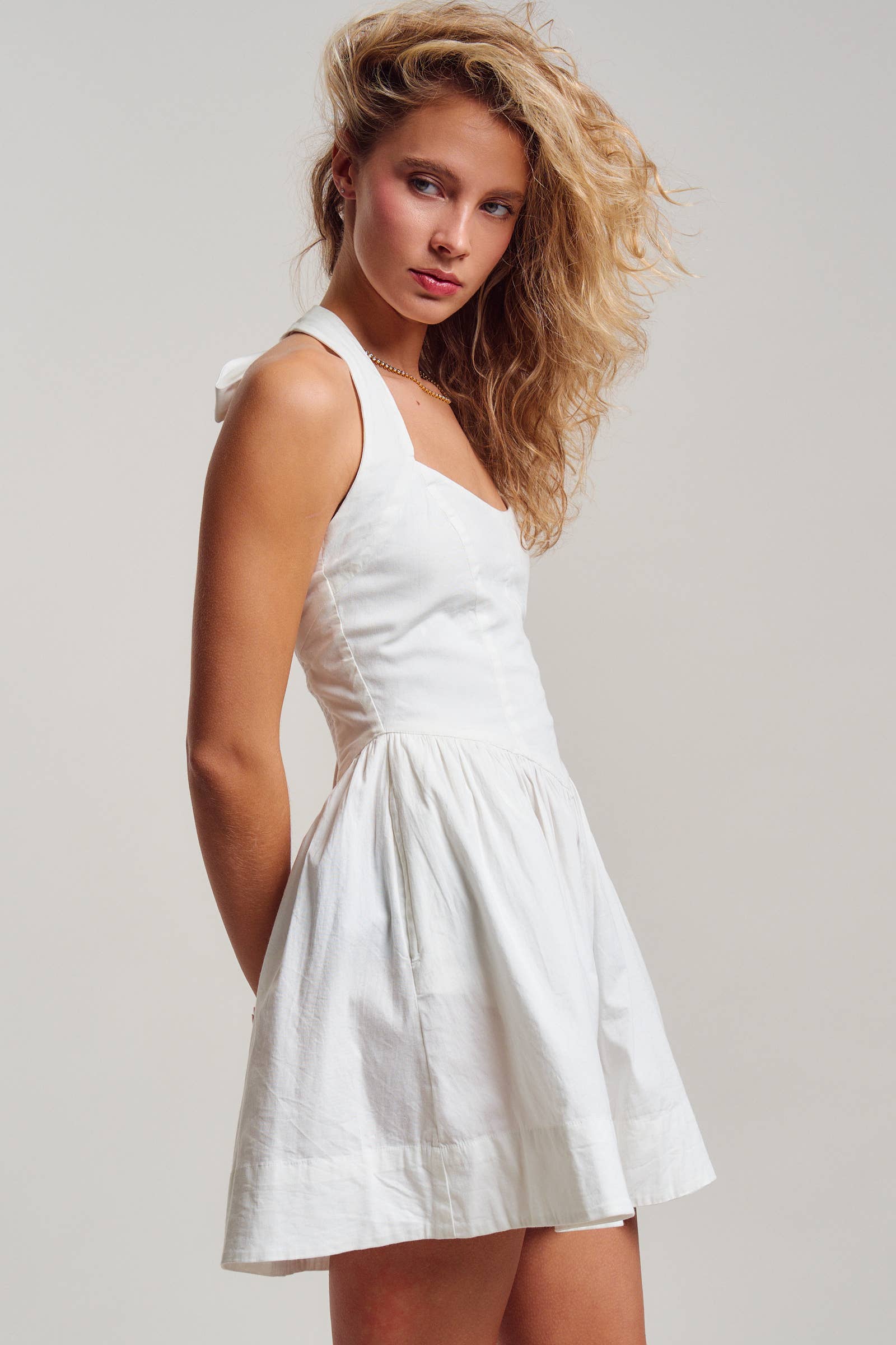 White Poplin Halter Corset Mini Dress