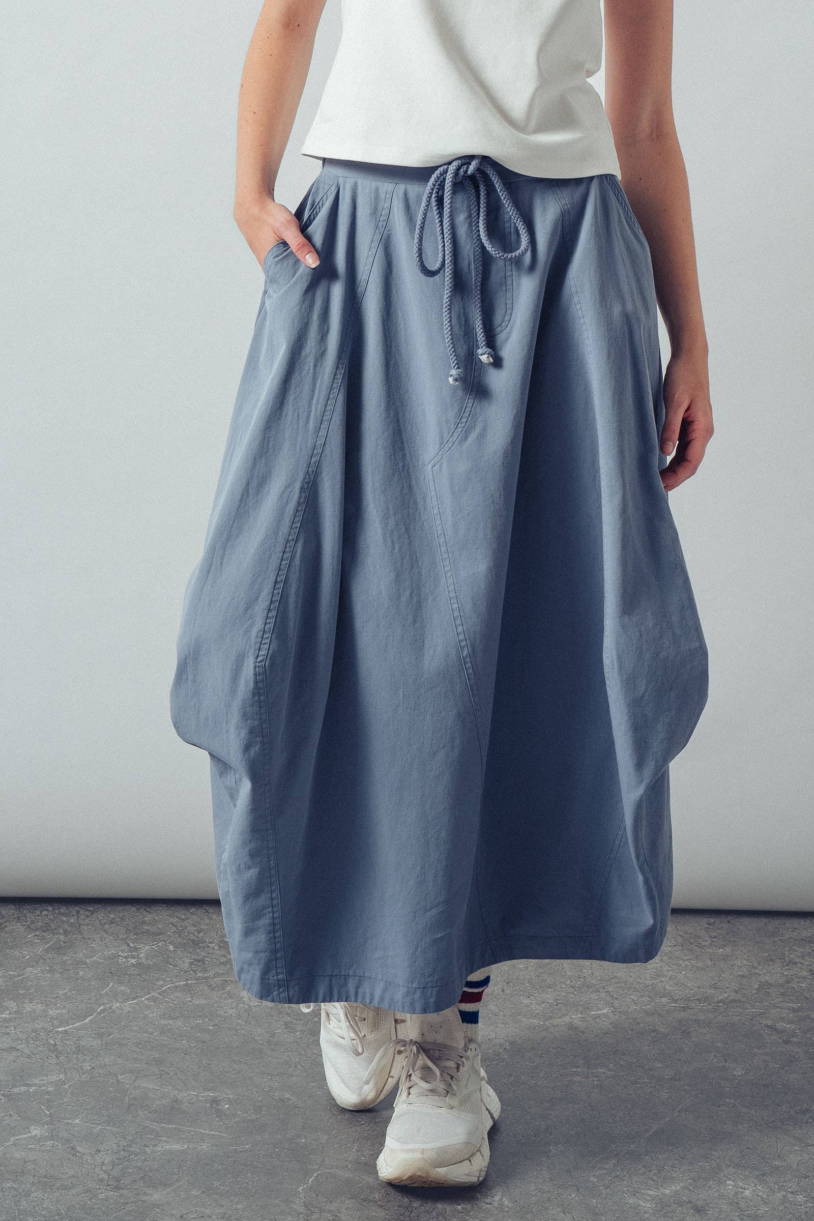 Urban Daizy Balloon Hem Drawstring Maxi Skirt Blue Skirt - Women's (UDSK0069-Blue)