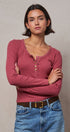 Ribbed Henley Top with Crochet Trim Neckline in MAUVE - Women's T-Shirts & Polos | Urban Daizy