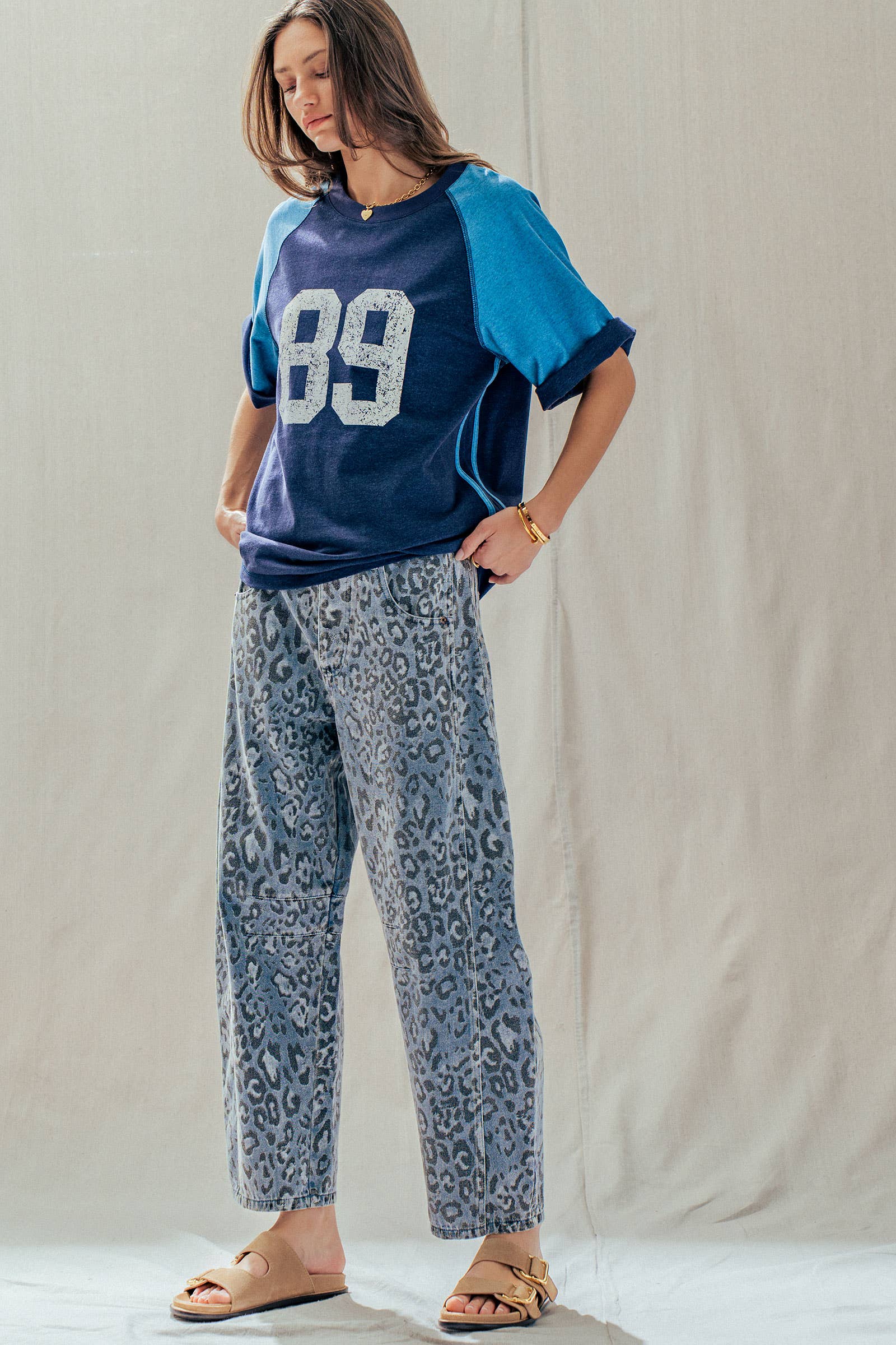 Leopard Print Relaxed Straight Denim Pants