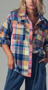 Oversized Plaid Button-Up Flannel Shirt w Pockets in BLUE MULTI - Women's Shirts & Blouses | Urban Daizy
