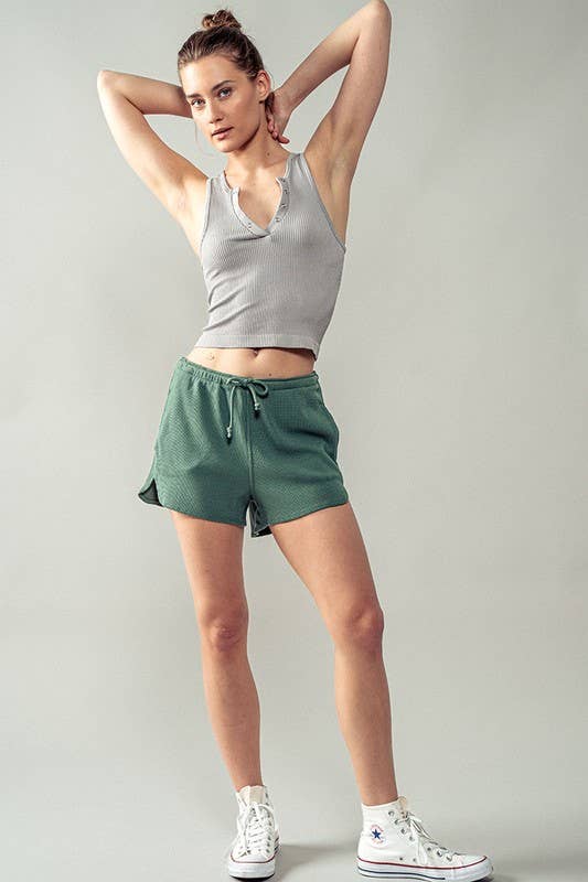Urban Daizy Textured Cotton Elastic Waist Drawstring Pocket Dolphin Shor Charcoal Shorts - Women's (UDZ-PT-00046) –…