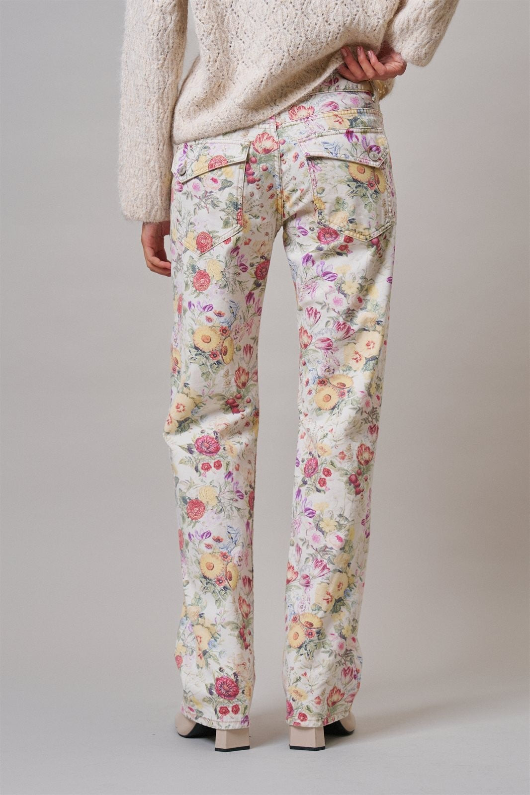 Floral Print Straight Leg Casual Pants in IVORY MULTI - Women's Casual Pants | Urban Daizy
