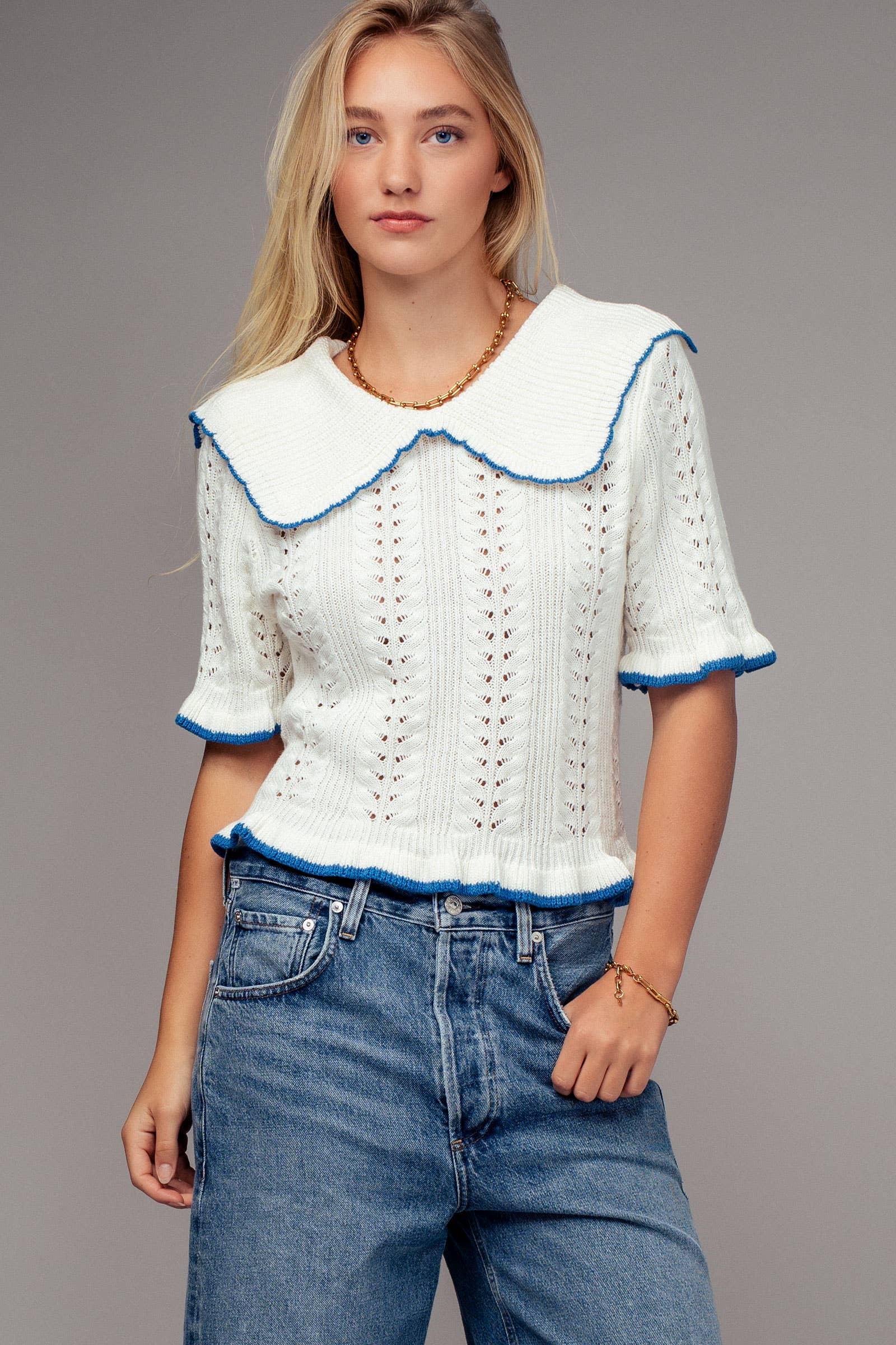 Urban Daizy Crochet Knit Ruffled Top Black Knit Top - Women's (UDZ-TP-00721) – alternate view 5