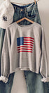 Urban Daizy Cropped USA Flag Graphic Sweatshirt H-Grey Graphic Sweatshirt - Women's (UDZ-TP-00814)