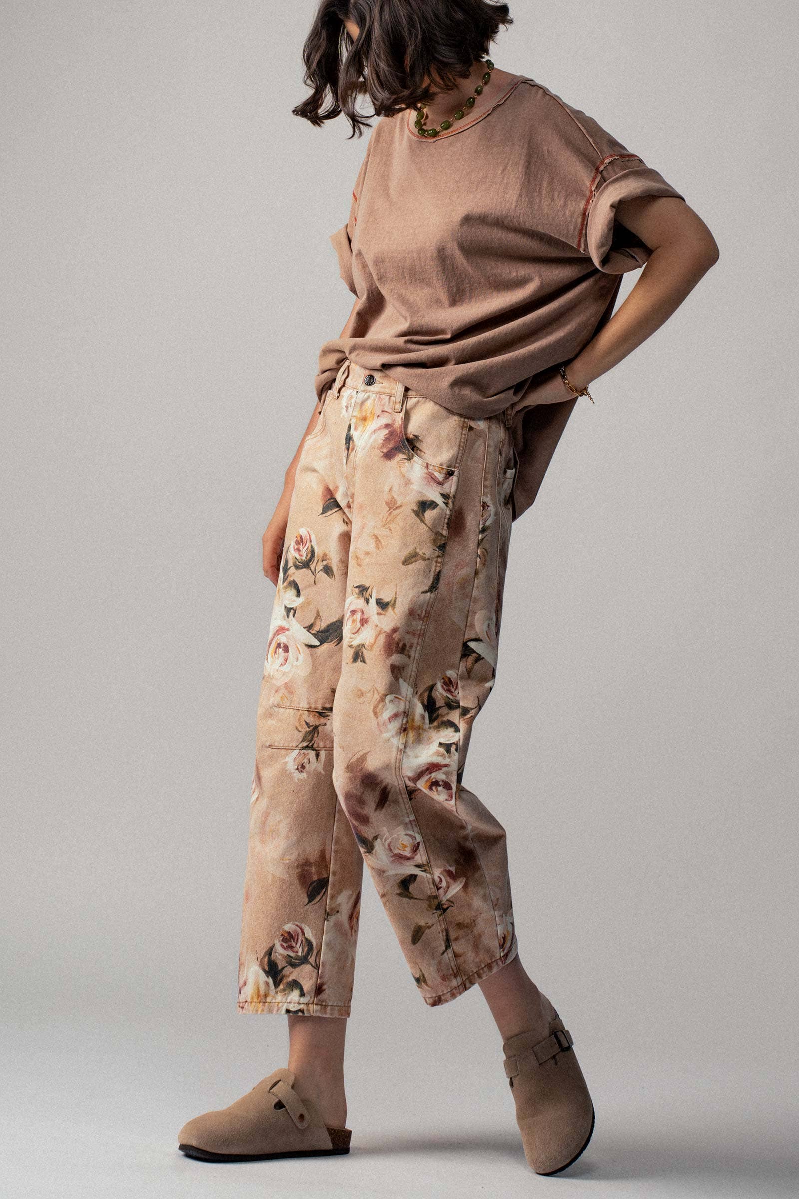 Urban Daizy Vintage Rose Print Wide Leg Jeans Multi Jeans - Women's (UDPT0093-Multi) – alternate view