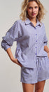 Urban Daizy Striped Seersucker Button-Down Shirt & Shorts Set Blue Lounge Set - Women's (UDST0148-Blue) – alternate view 13