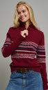 Fair Isle Quarter Zip Sweater Wool Blend with Leather Pull T in BURGUNDY - Women's Cardigans & Shrugs | Urban Daizy