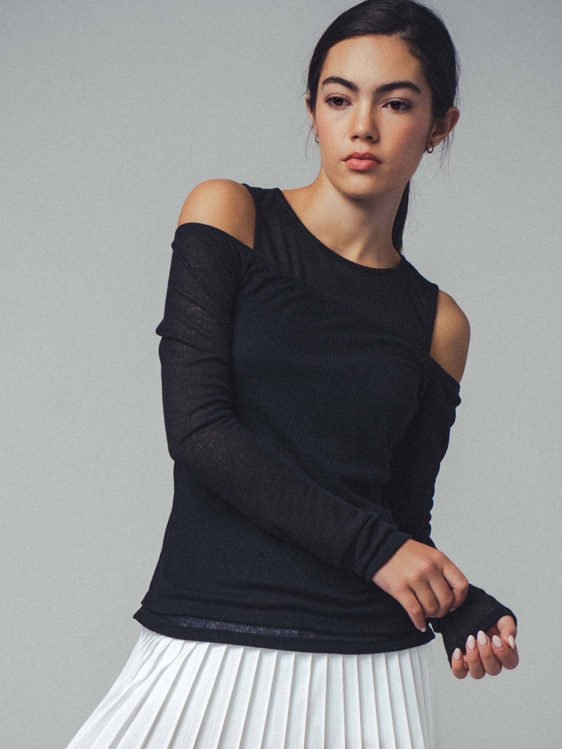 Urban Daizy Layered Ribbed Knit Off-Shoulder Long Sleeve Top Black Tank Top - Women's (UDZ-TP-00229) – alternate view 11
