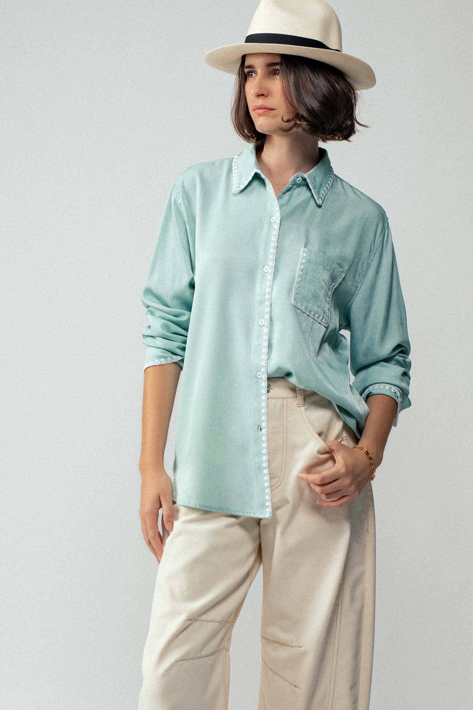 Urban Daizy Smooth Silk Long Sleeve Dress Shirt Denim Button Down Shirt - Women's (UDZ-TP-00735) – alternate view 11