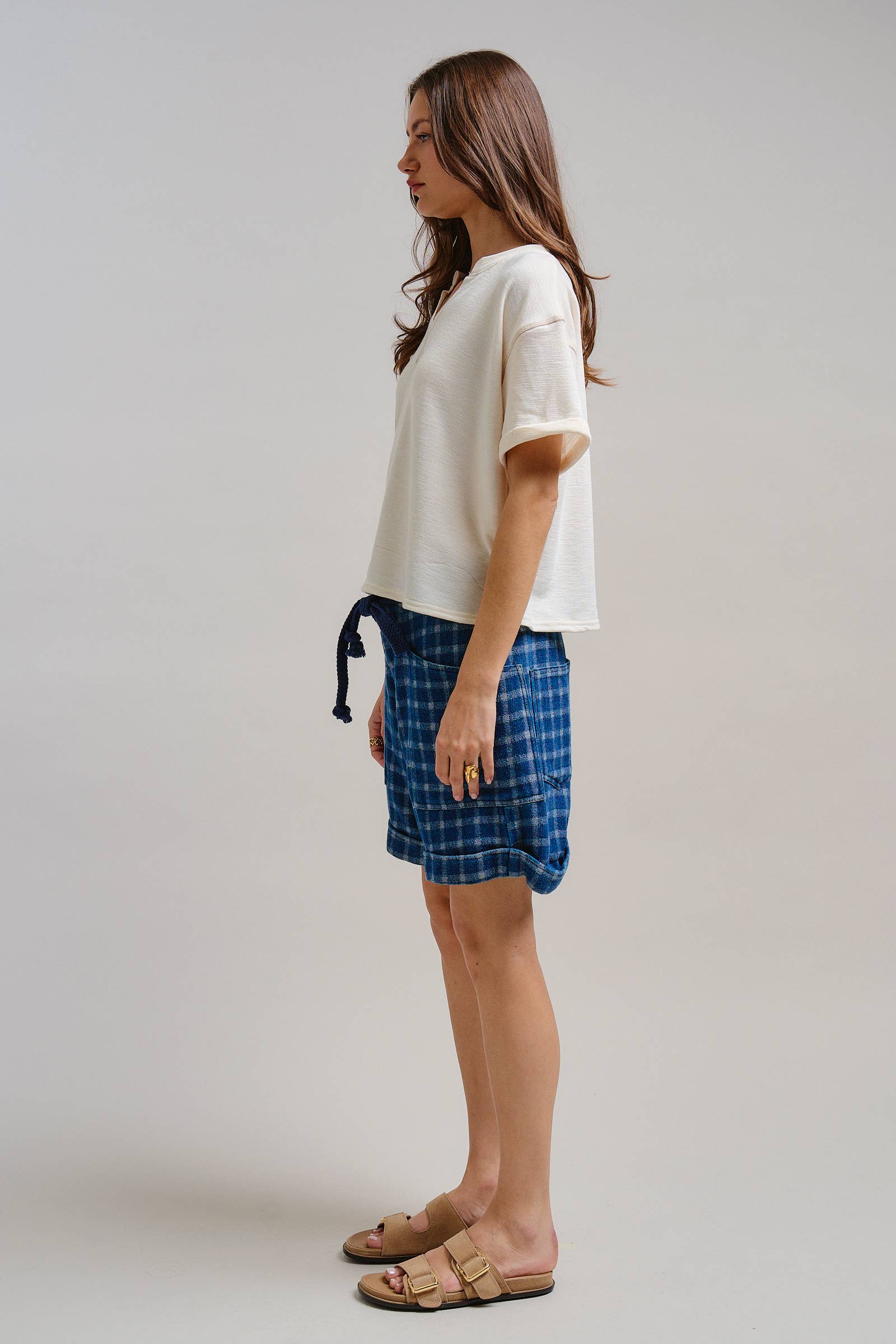 Urban Daizy Short Sleeve Notch Neck Boxy Lounge Tee Ivory Lounge Top - Women's (TNTP4007-Ivory) – alternate view 11