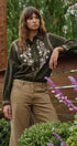 Embroidered Corduroy Western Shirt with Floral Stitch in OLIVE - Women's Shirts & Blouses | Urban Daizy