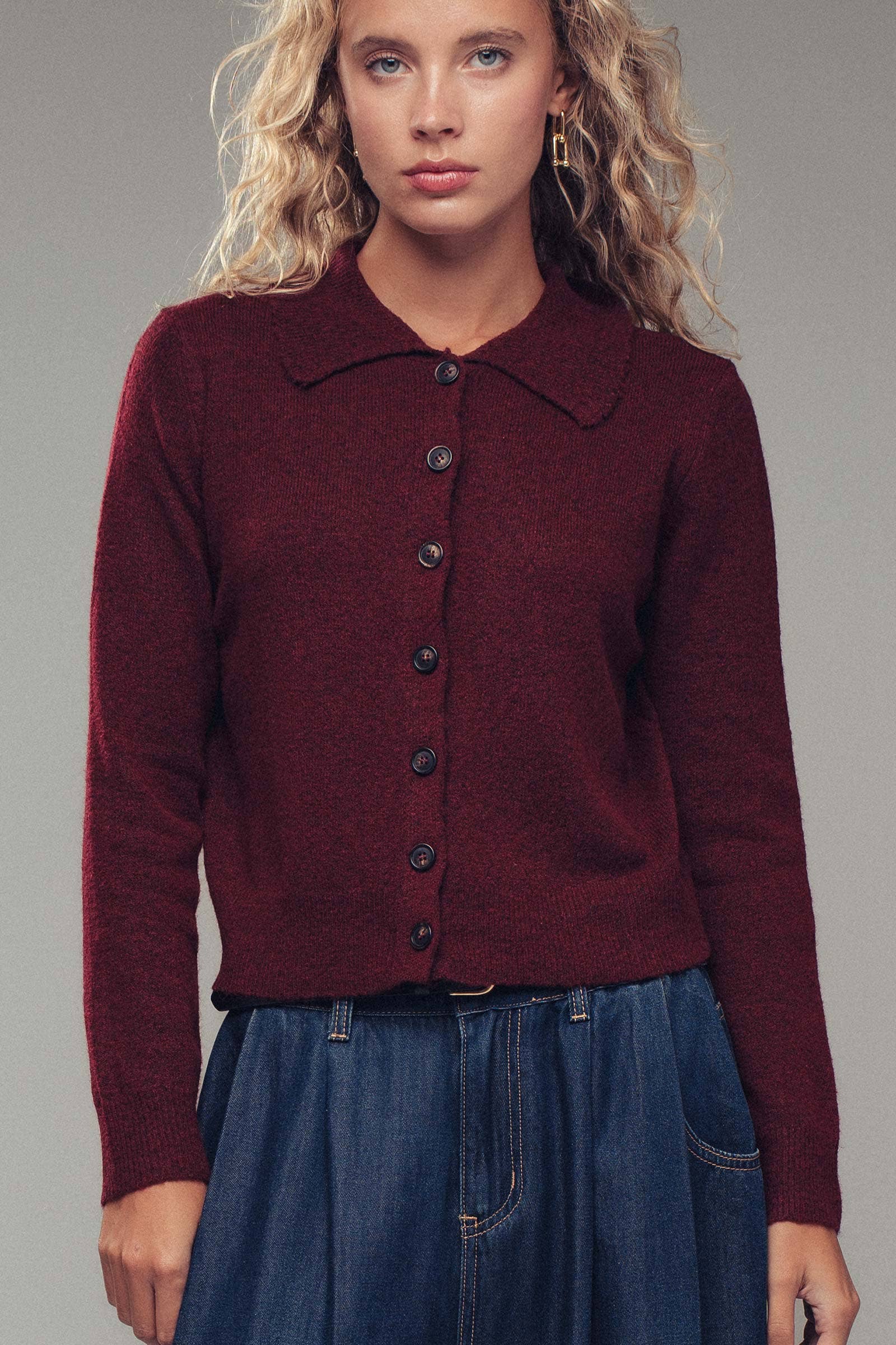 Urban Daizy Recycled Blend Collared Knit Cardigan Charcoal Cardigan - Women's (UDZ-KN-00656) – alternate view 2