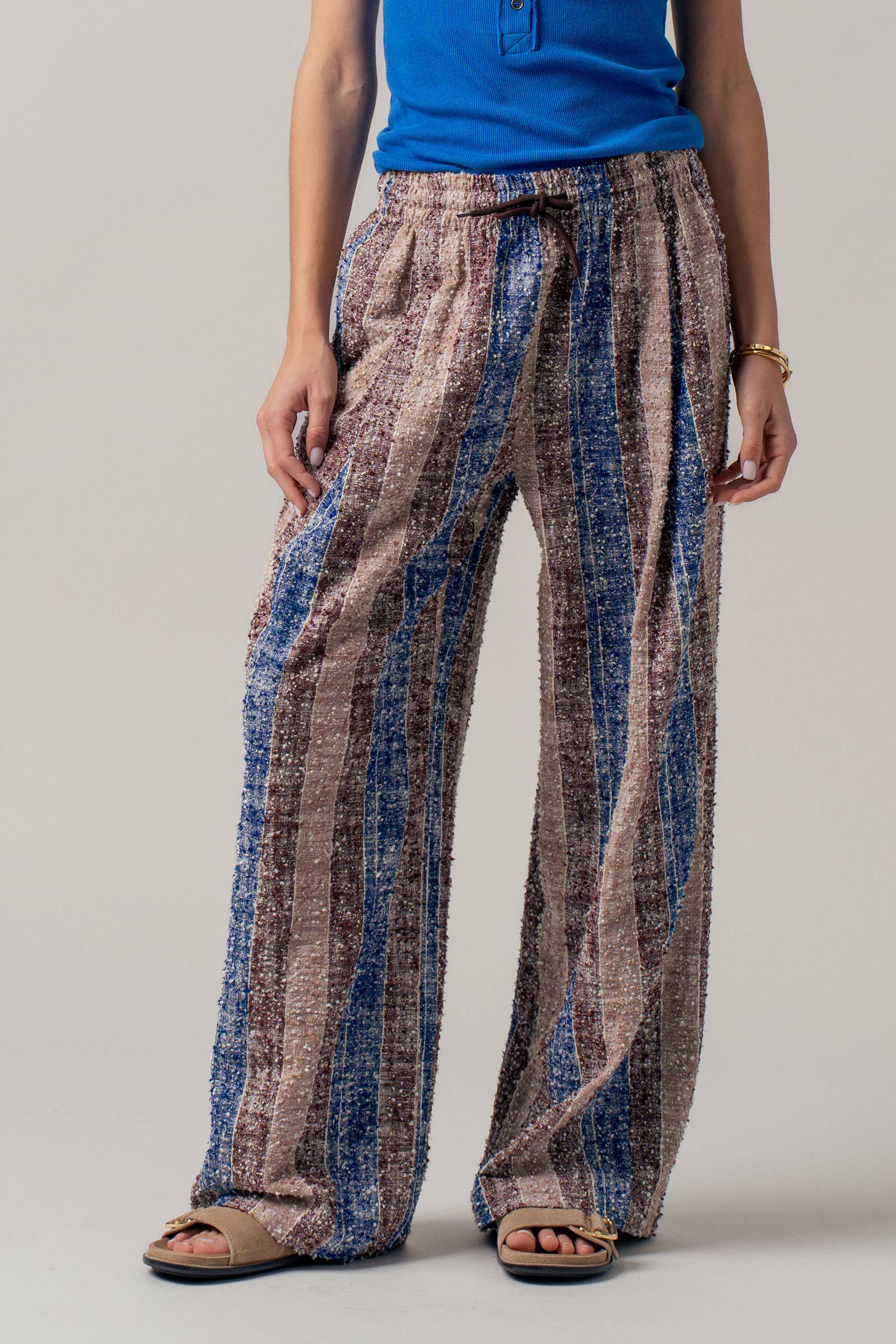 Urban Daizy Striped Textured Cotton Wide Leg Pants Blue-Multi Pants - Women's (UDZ-PT-00478) – alternate view 3
