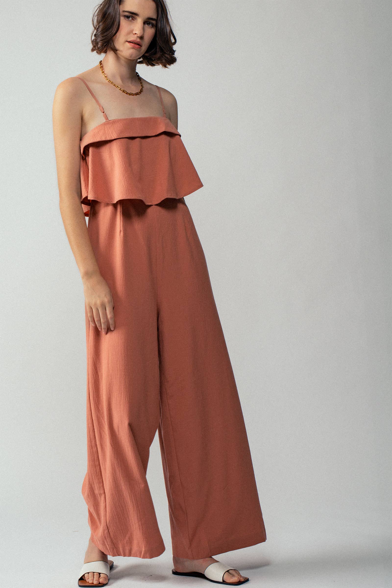 Urban Daizy Ruffled Bodice Wide Leg Jumpsuit Pink Jumpsuit - Women's (UDZ-JR-00021) – alternate view 9