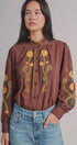Embroidered Ruffle Neck Blouse in Western Folk Style in BROWN - Women's Shirts & Blouses | Urban Daizy
