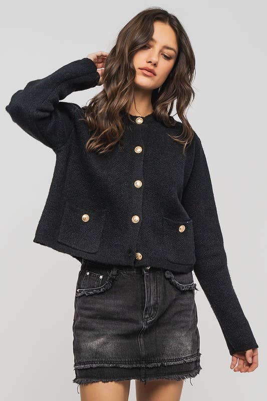 Urban Daizy Textured Button Front Cropped Knit Cardigan Beige Knit Top - Women's (UDZ-TP-00751) – alternate view 11