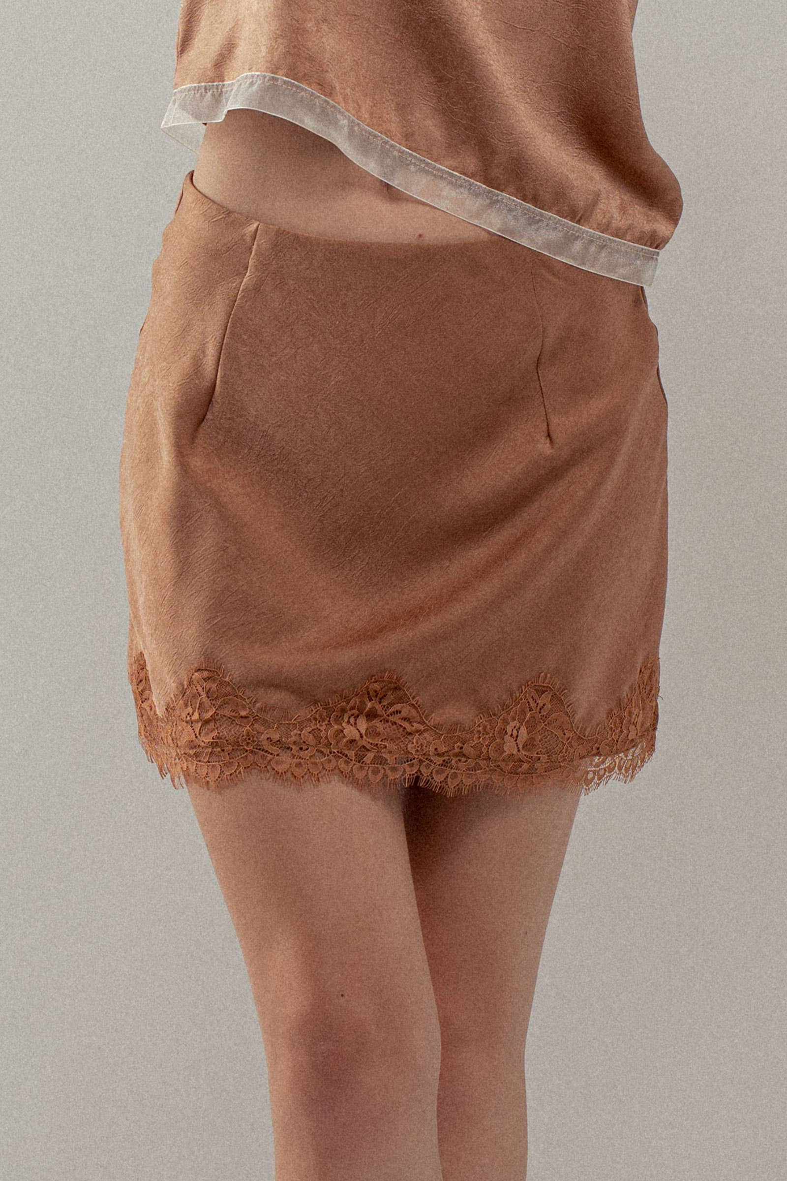 Urban Daizy Romantic Scalloped Lace Trim Satin Mini Lingerie Skirt Blue Skirt - Women's (UDZ-SK-00115) – alternate view 2