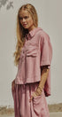 Washed Utility Half-Placket Cropped Shirt in PINK - Women's Shirts & Blouses | Urban Daizy