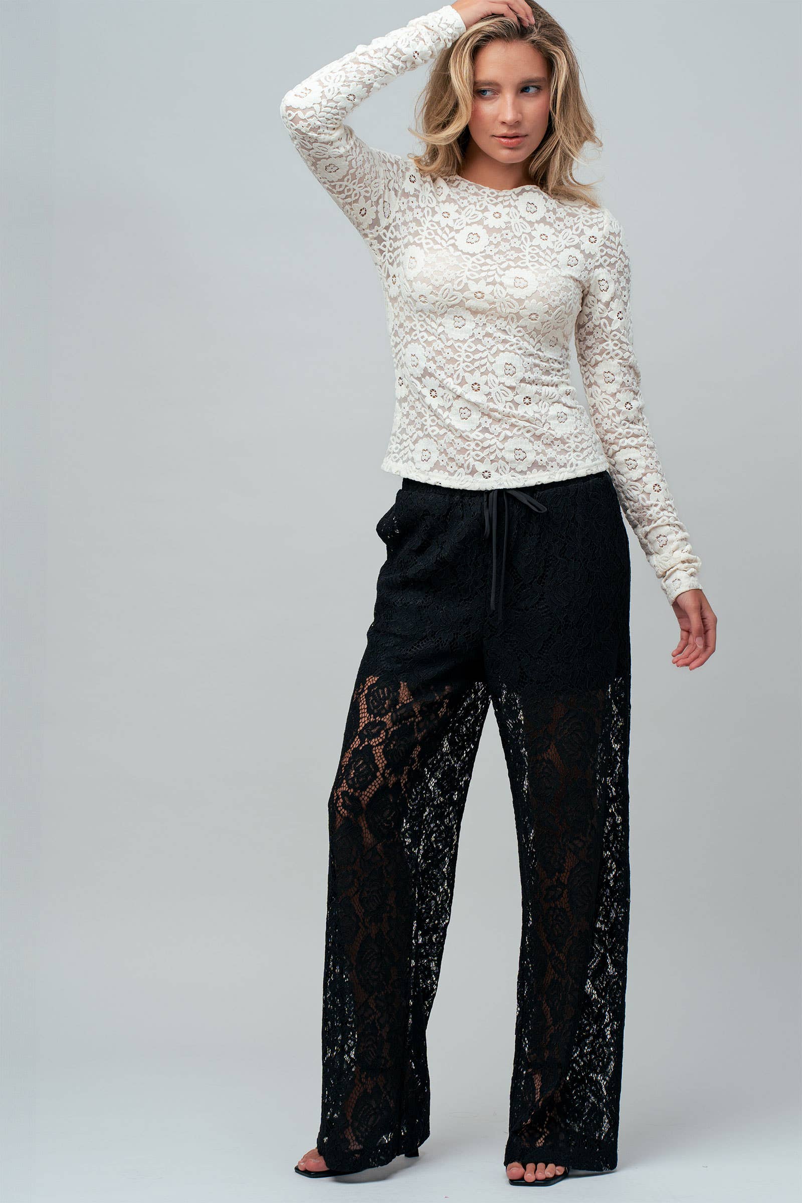 Sheer Floral Lace Long Sleeve Layering Top
