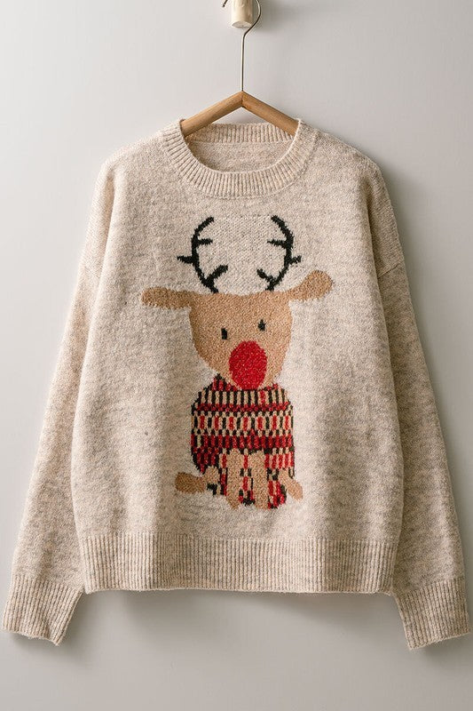 Rudolph Crewneck Knit Sweater in TAUPE	 - Women's Sweaters | Urban Daizy