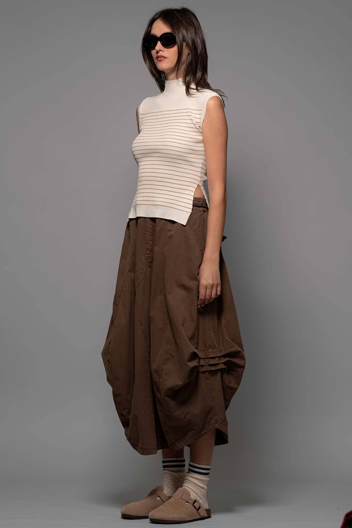 Urban Daizy Striped Ribbed Mock Neck Sleeveless Top Lt-Khaki Knit Top - Women's (UDZ-PT-00352) – alternate view 10